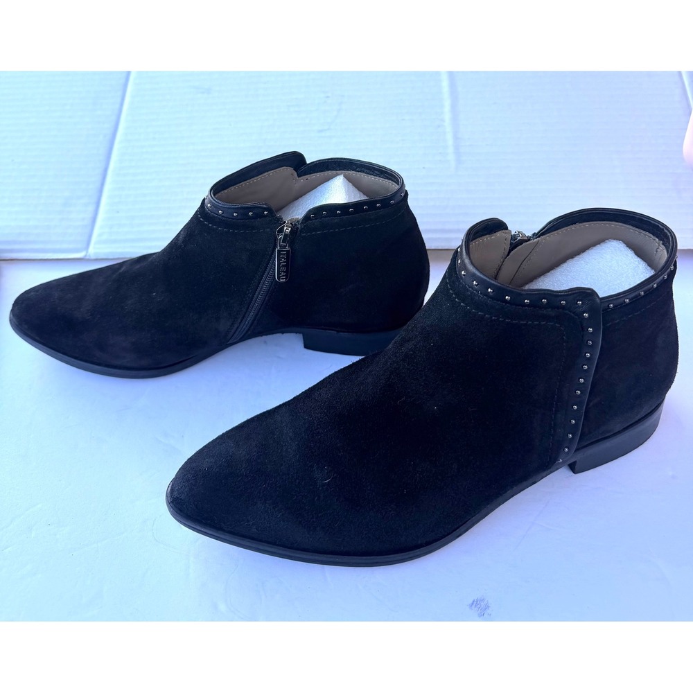 Italeau Miranda Black Suede Studded Pointed To‎ Block Heel Ankle Boots 7.5